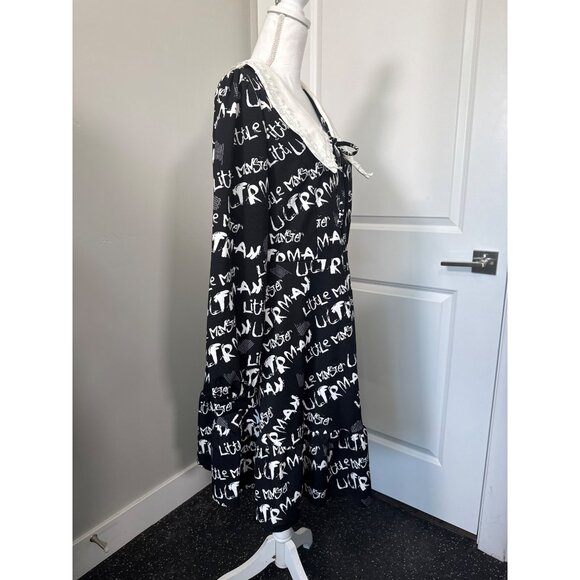 Mellowrani Little Monster Long Sleeve Dress Black & White Cotton Blend Letters - Picture 11 of 12